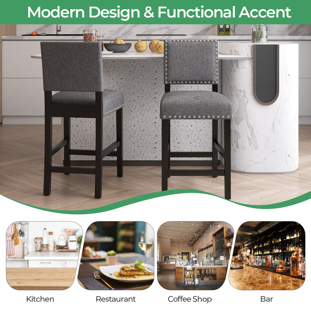 Counter Height Chairs Set of 2 with Rubber Wood Frame - S
