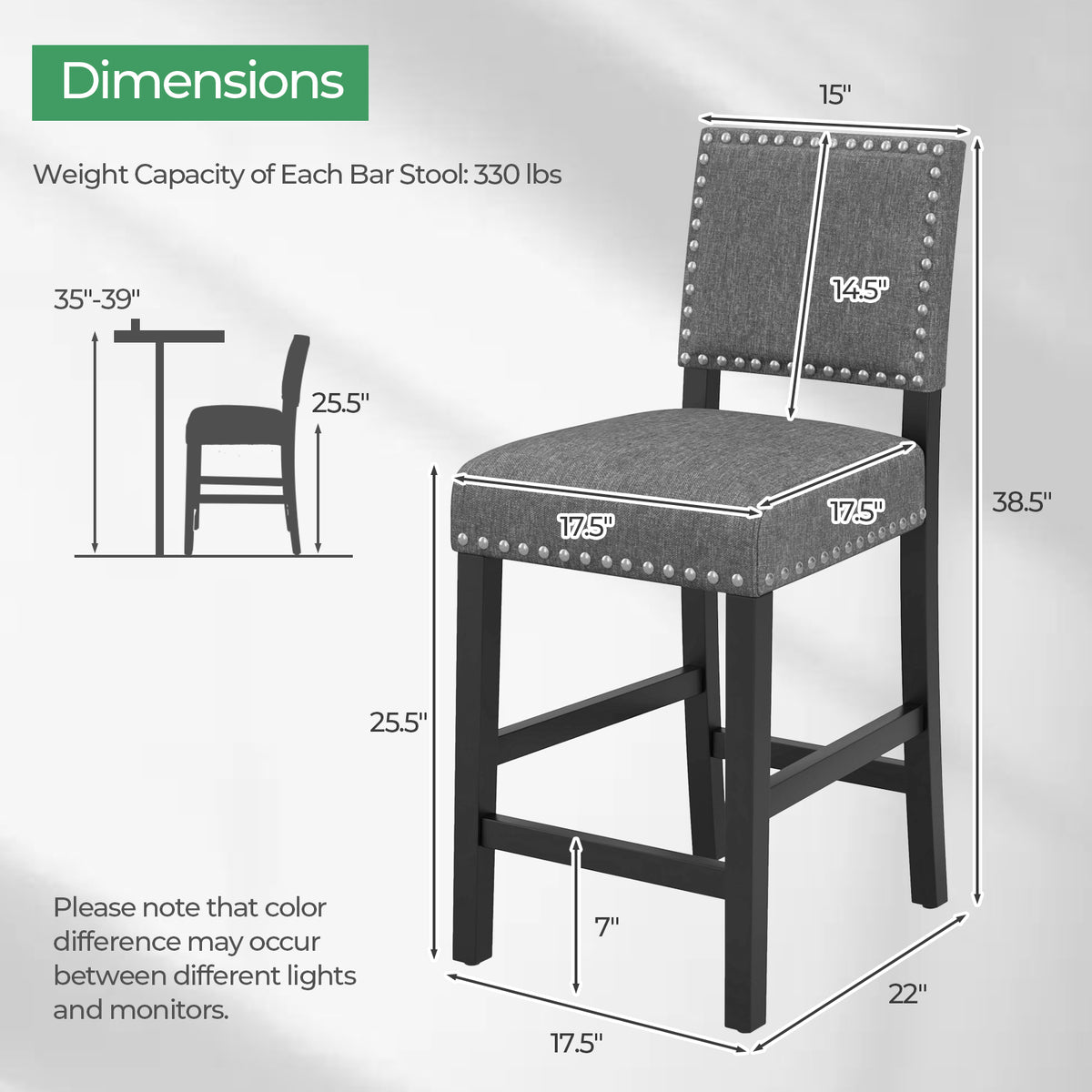 Counter Height Chairs Set of 2 with Rubber Wood Frame - S