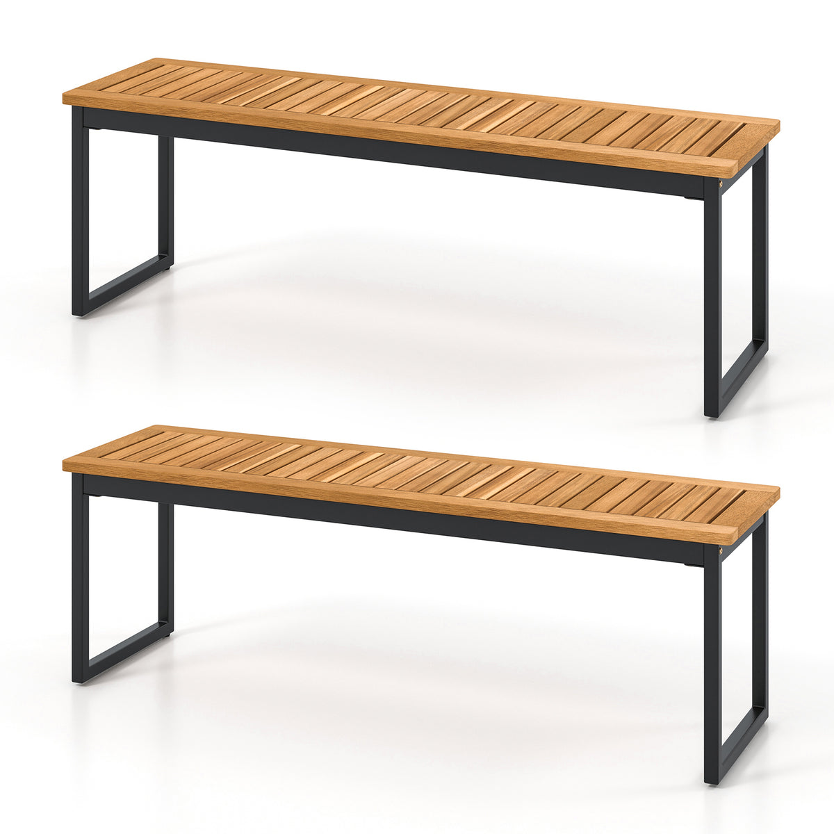 Set of 2 Acacia Wood Outdoor Bench 47.5" with Slatted Seat for