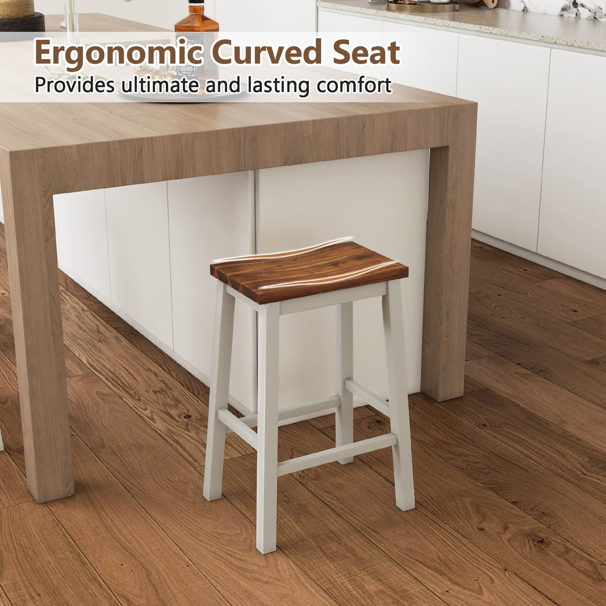 24.5-Inch Saddle Bar Stools Set of 2 with Footrests - Walnut & Gray