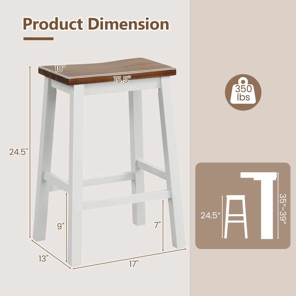 24.5-Inch Saddle Bar Stools Set of 2 with Footrests - Walnut & Gray