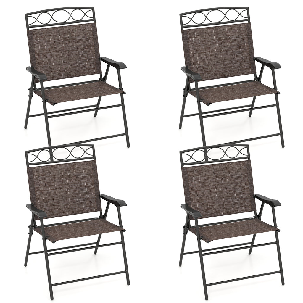 Set of 4 Patio Folding Chairs Dining with Armrests