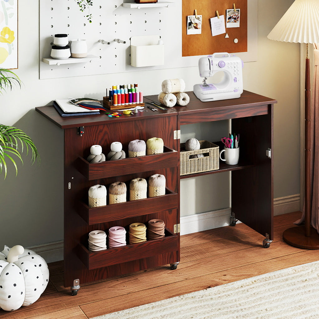 Sewing Machine Table with Charging Station - Brown