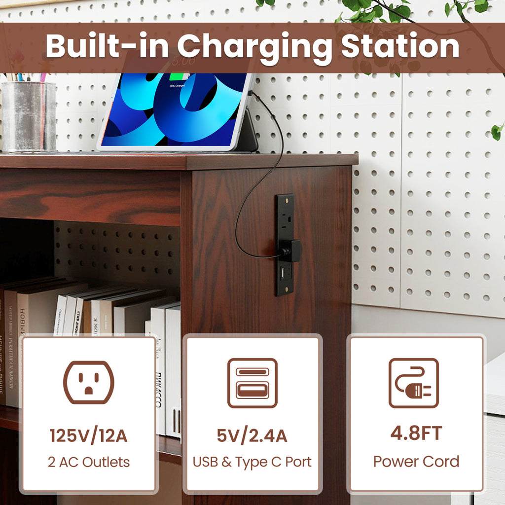 Sewing Machine Table with Charging Station - Brown