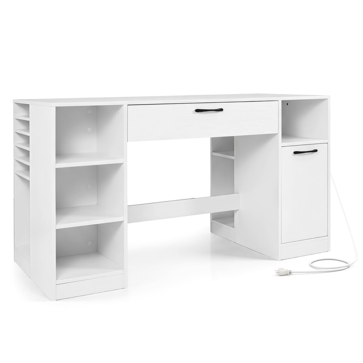 Sewing Table with Power Outlets Craft Station Desk 2 Drawers Open
