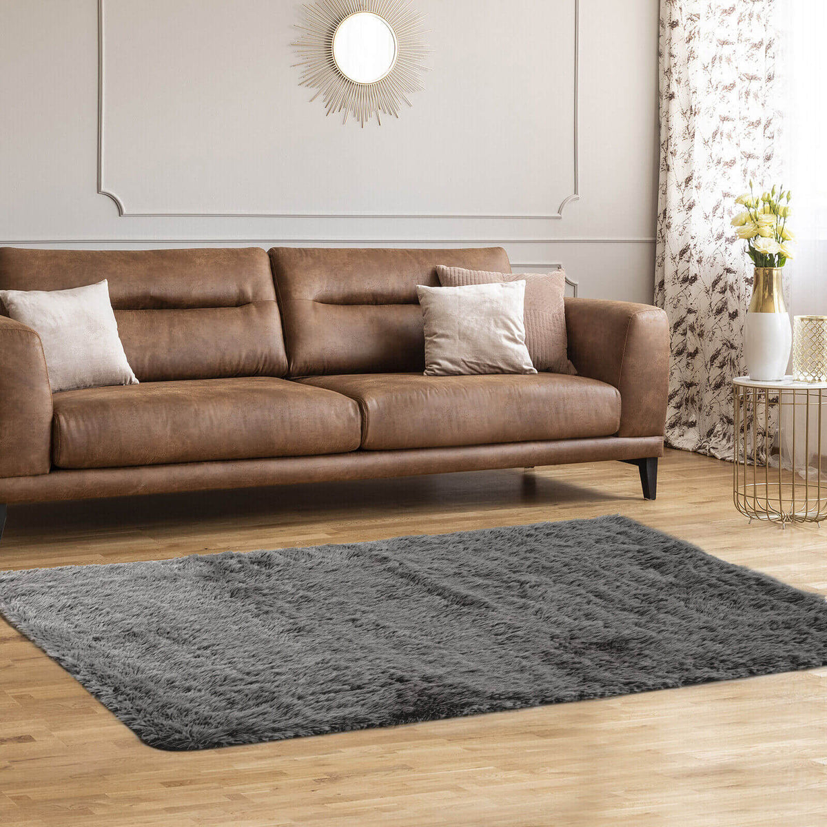 Gray Rectangular Soft Shag Area Rug 5x7 Feet for Living Room & Bedroom - Costway