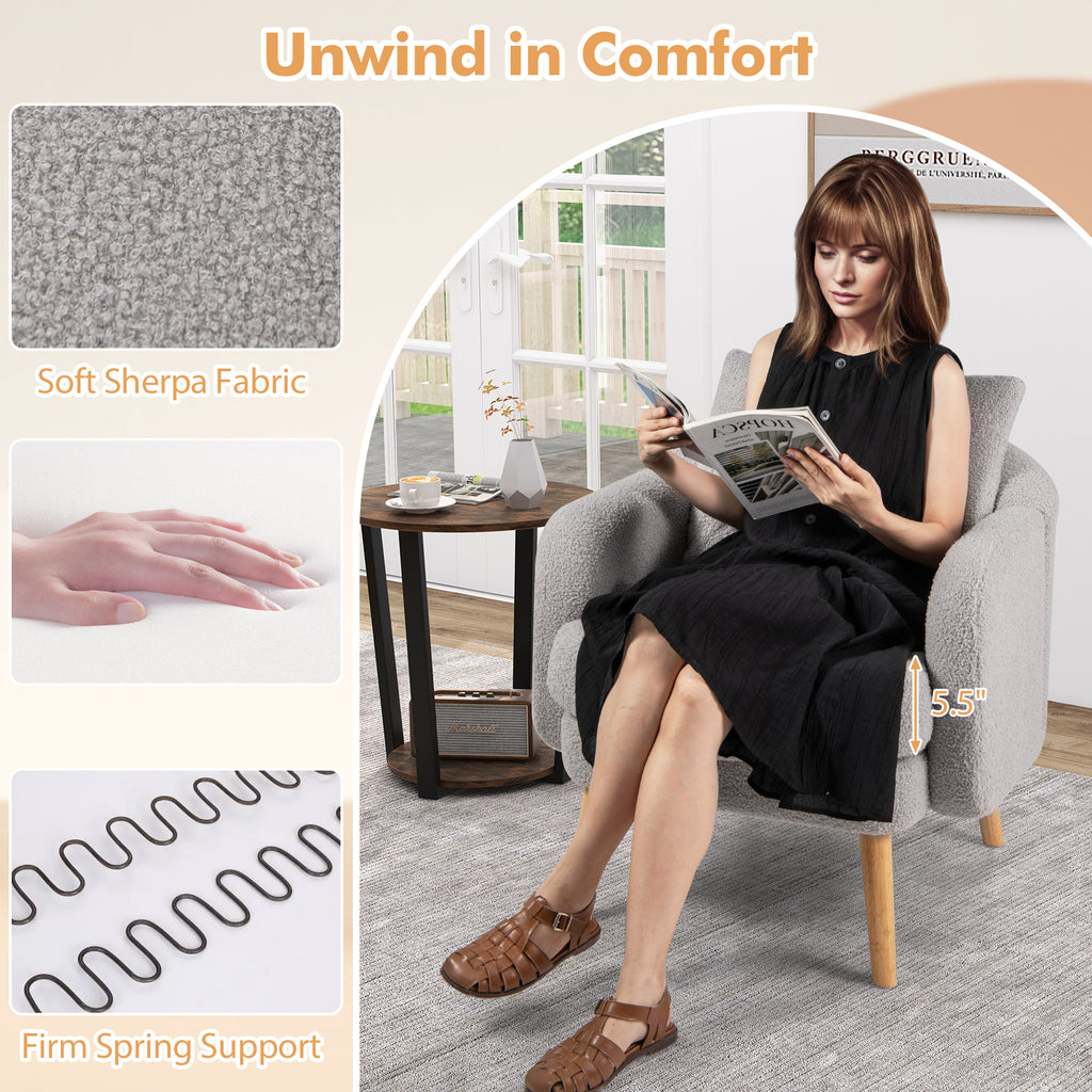 Sherpa Accent Chair Modern Living Room Furniture - Gray