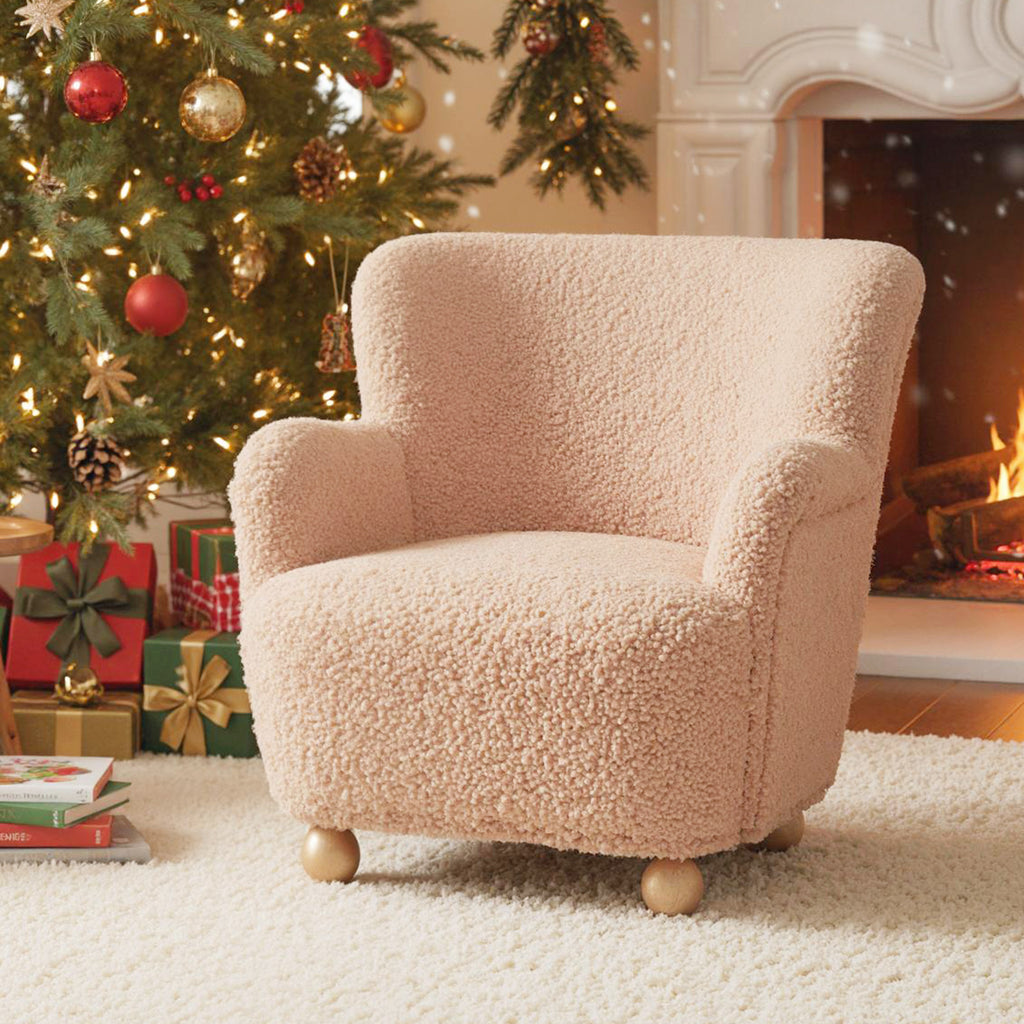 Pink Sherpa Kids Sofa Armchair with Solid Rubber Wood Legs for Toddlers