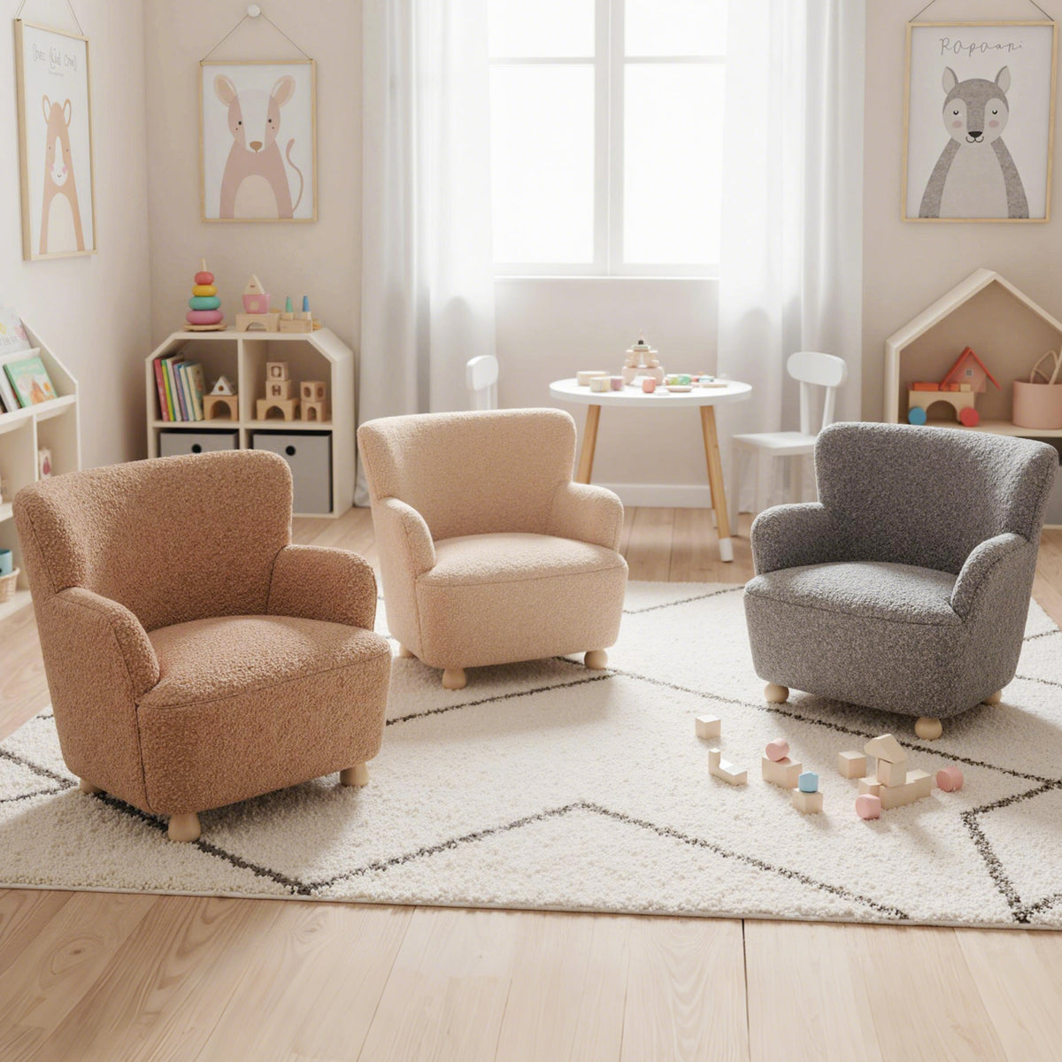 Pink Sherpa Kids Sofa Armchair with Solid Rubber Wood Legs for Toddlers