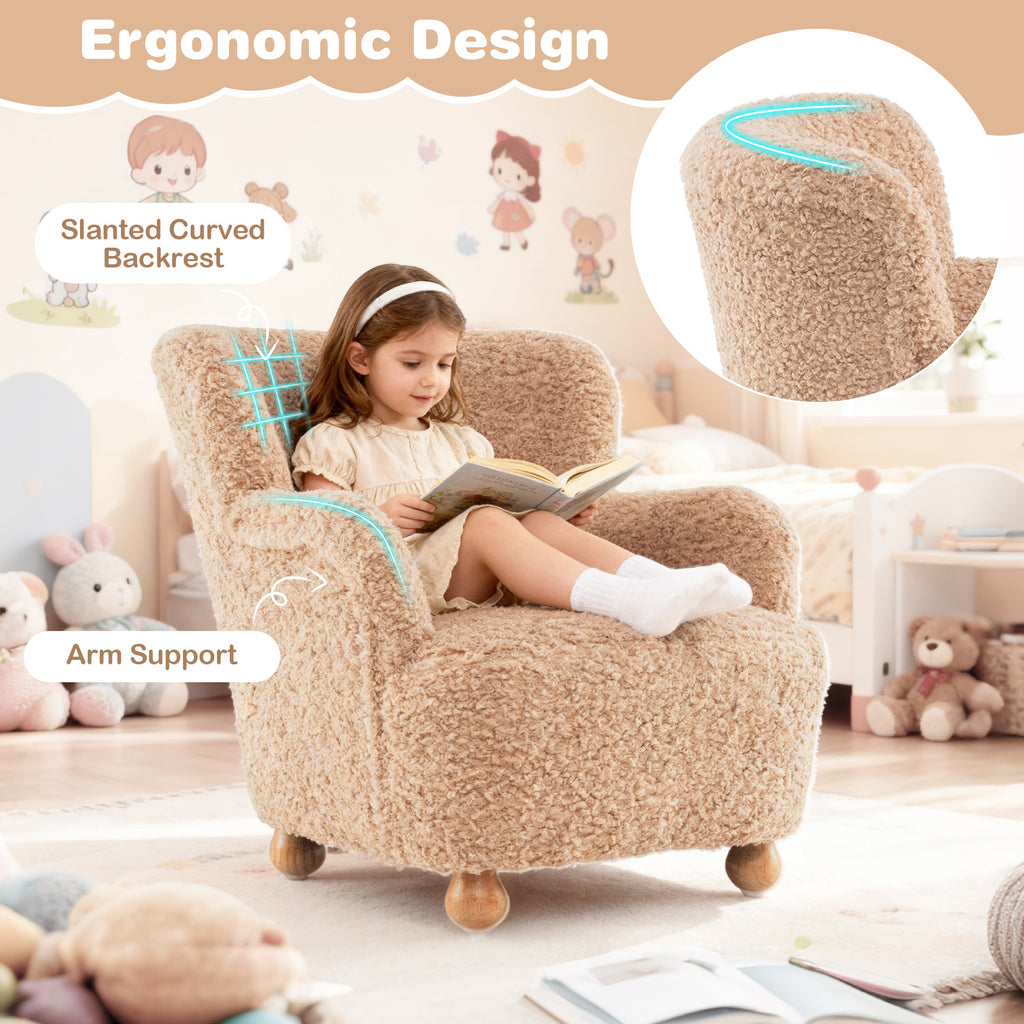 Pink Sherpa Kids Sofa Armchair with Solid Rubber Wood Legs for Toddlers