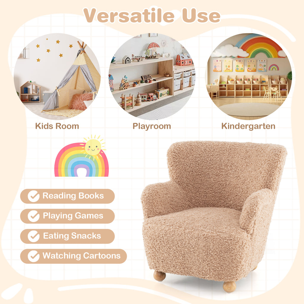 Pink Sherpa Kids Sofa Armchair with Solid Rubber Wood Legs for Toddlers