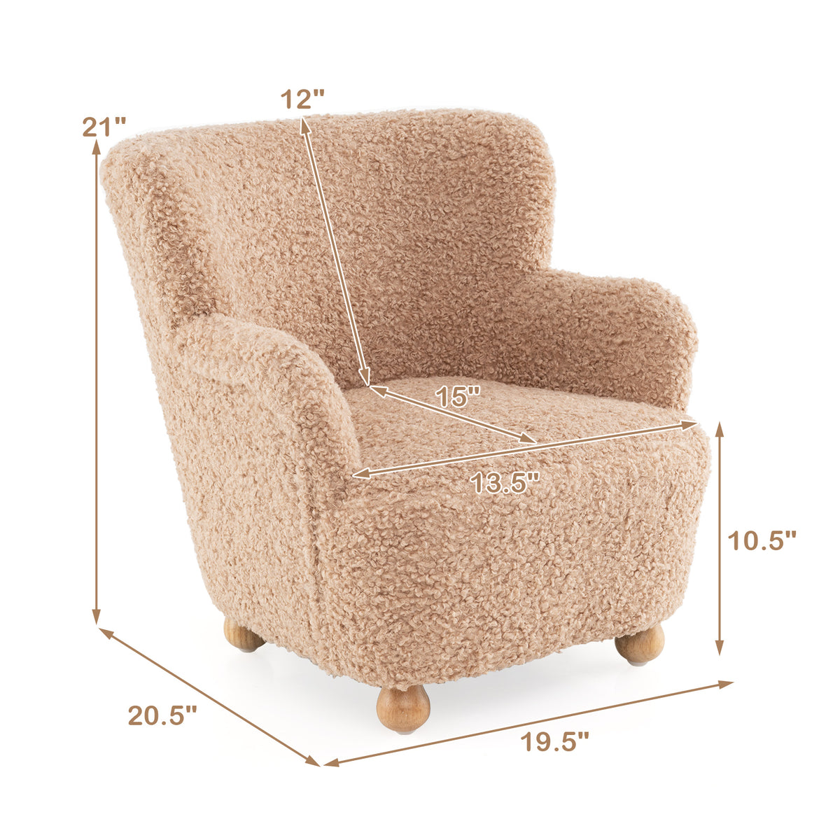 Pink Sherpa Kids Sofa Armchair with Solid Rubber Wood Legs for Toddlers