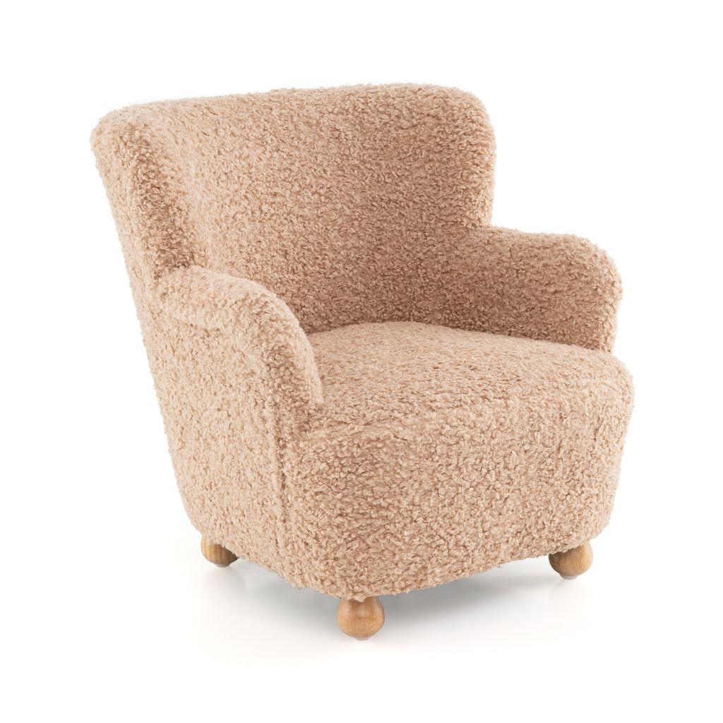 Pink Sherpa Kids Sofa Armchair with Solid Rubber Wood Legs for Toddlers
