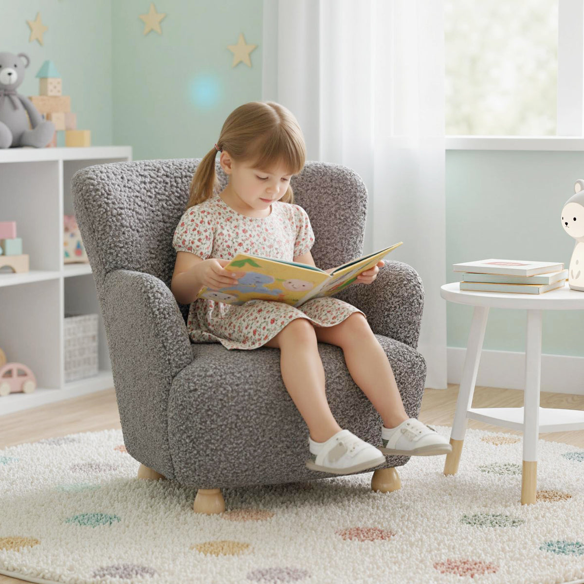 Pink Sherpa Kids Sofa Armchair with Solid Rubber Wood Legs for Toddlers