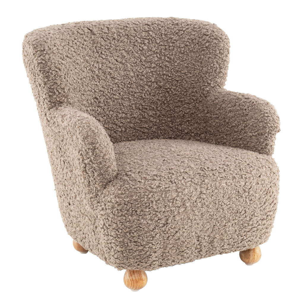 Brown Sherpa Kids Sofa Armchair with Solid Rubber Wood Legs - Toddler Chair