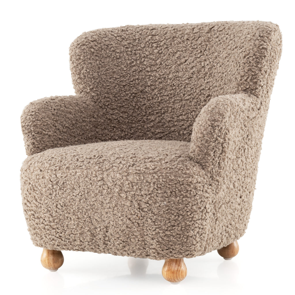 Brown Sherpa Kids Sofa Armchair with Solid Rubber Wood Legs - Toddler Chair