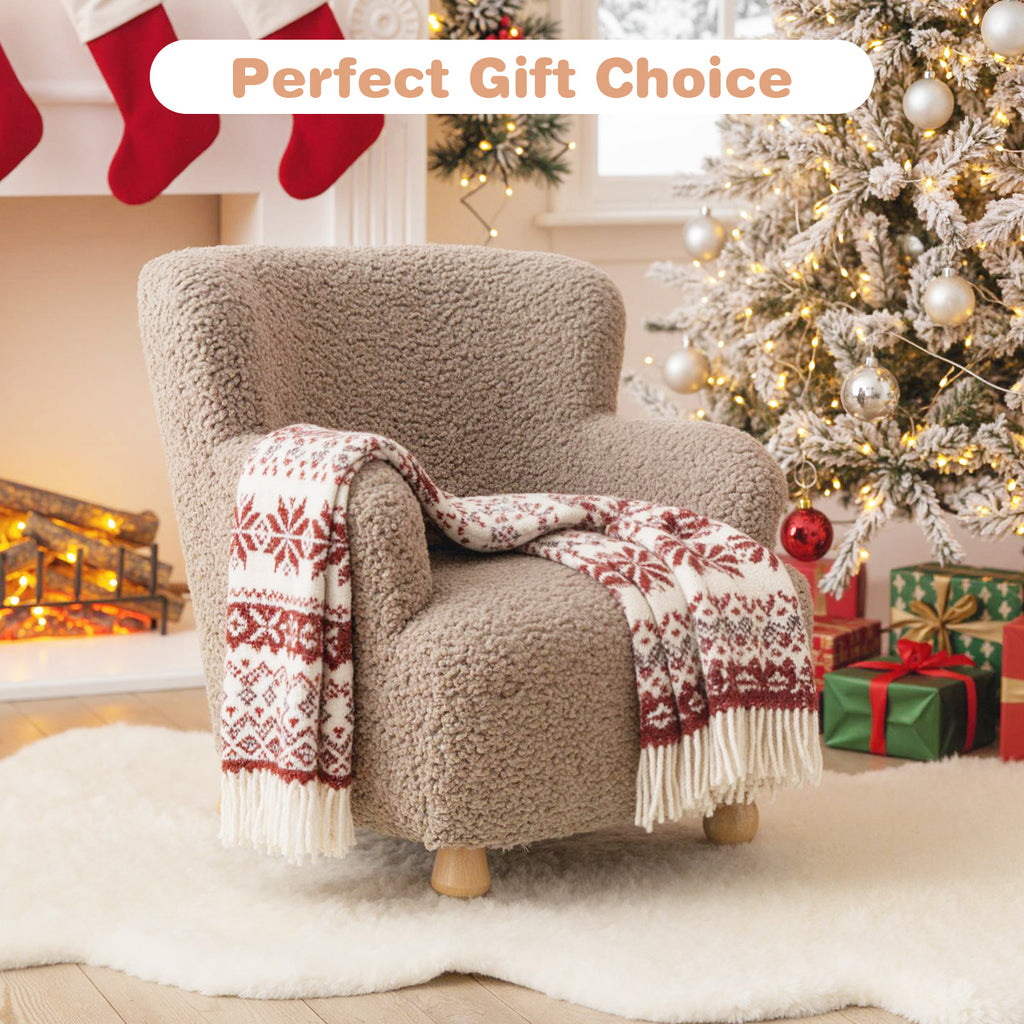 Brown Sherpa Kids Sofa Armchair with Solid Rubber Wood Legs - Toddler Chair