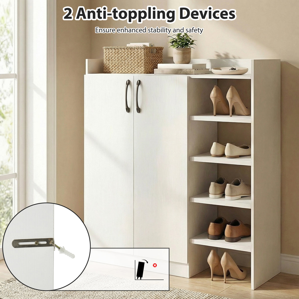 Shoe Cabinet with 2 Doors Storage Organizer Adjustable Inner Shelves