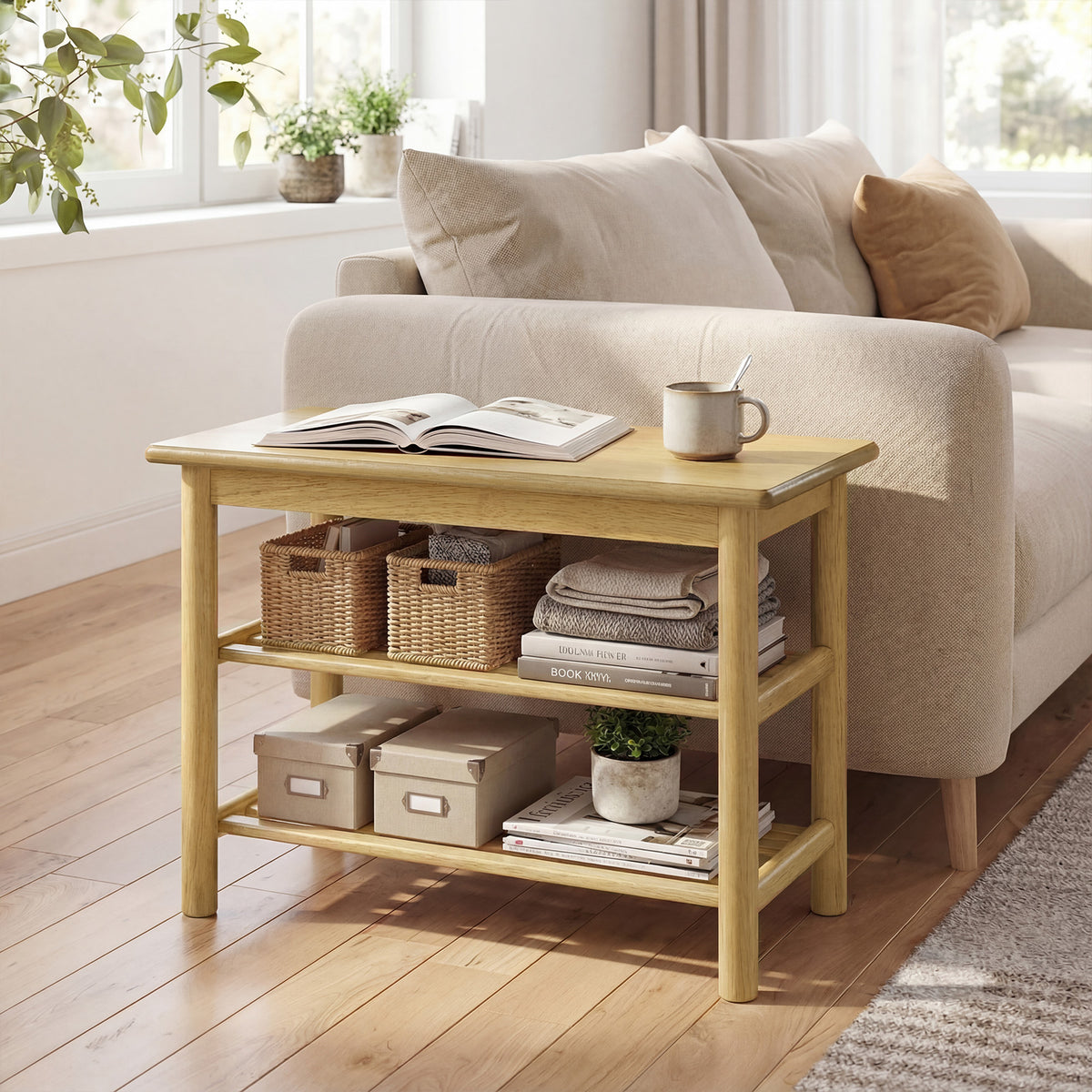 Shoe Rack Bench 3-Tier Rubberwood Changing