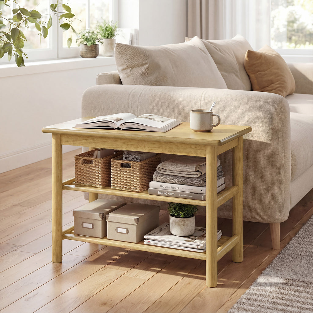 Shoe Rack Bench 3-Tier Rubberwood Changing
