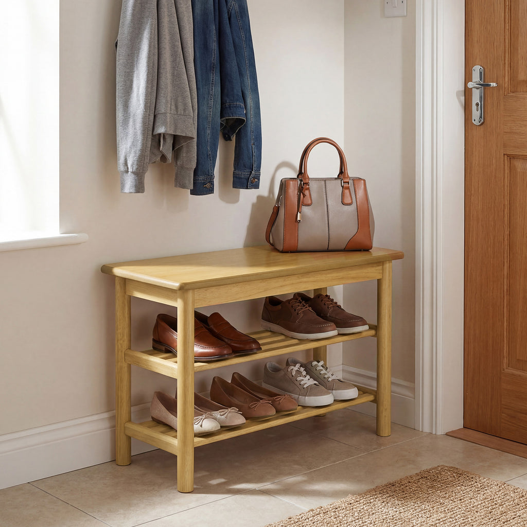 Shoe Rack Bench 3-Tier Rubberwood Changing