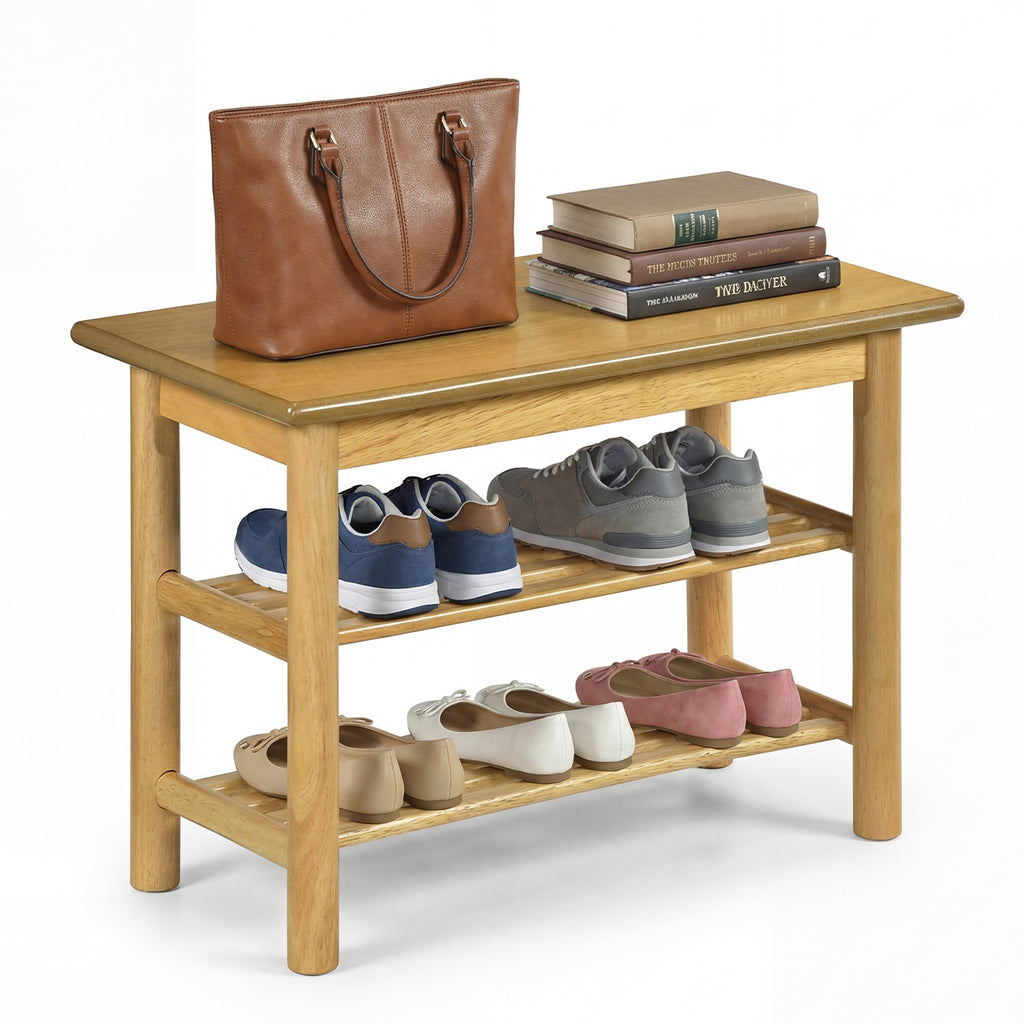 Shoe Rack Bench 3-Tier Rubberwood Changing