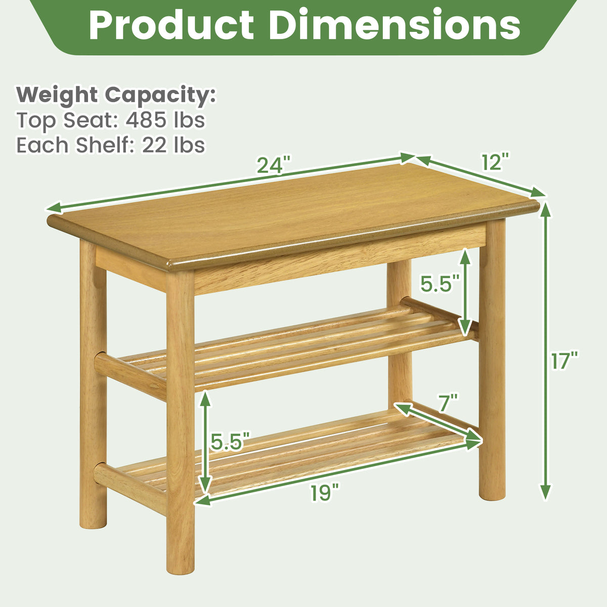 Shoe Rack Bench 3-Tier Rubberwood Changing