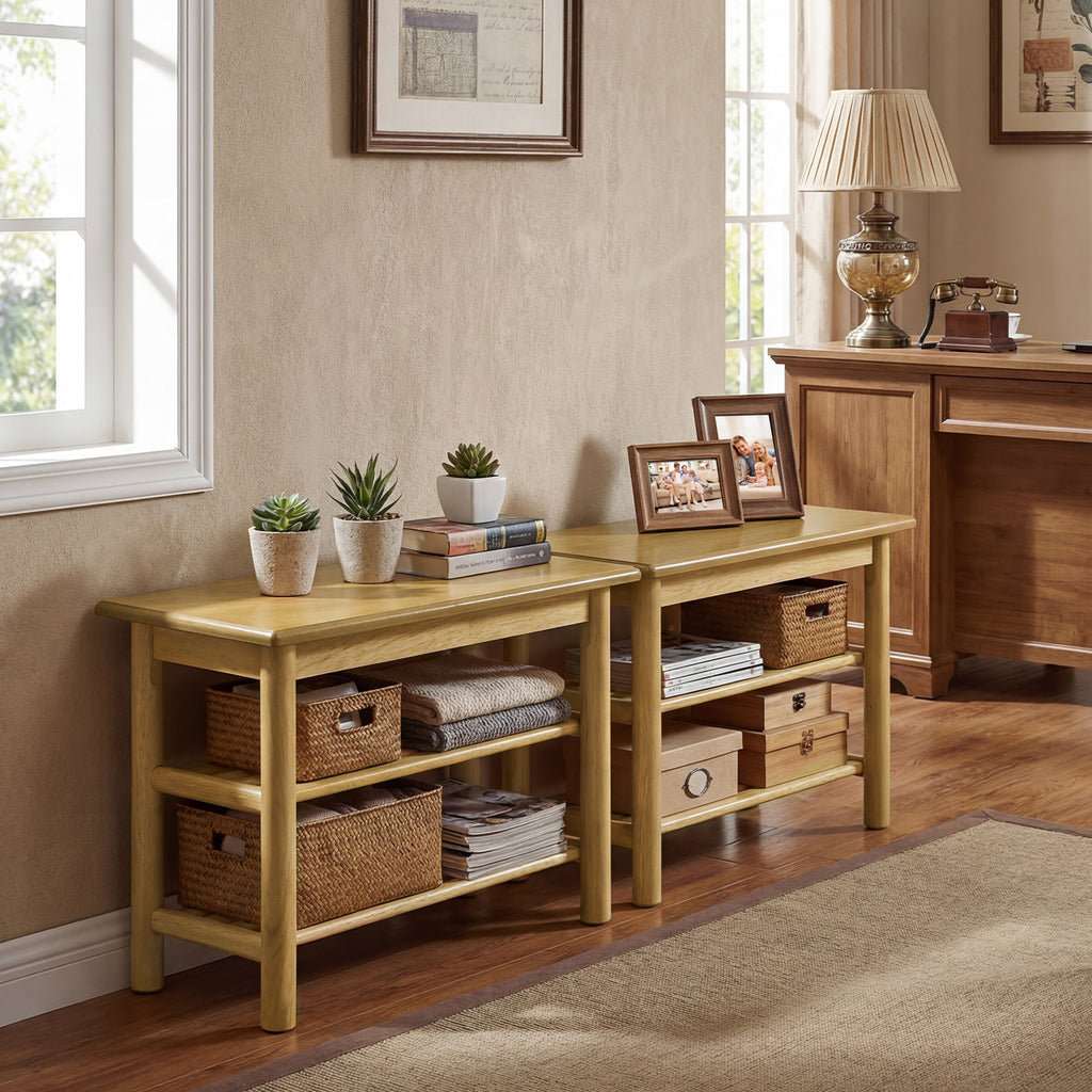 Shoe Rack Bench 3-Tier Rubberwood Changing