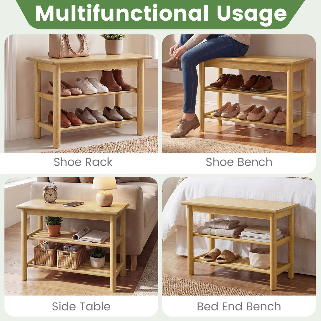 Shoe Rack Bench 3-Tier Rubberwood Changing