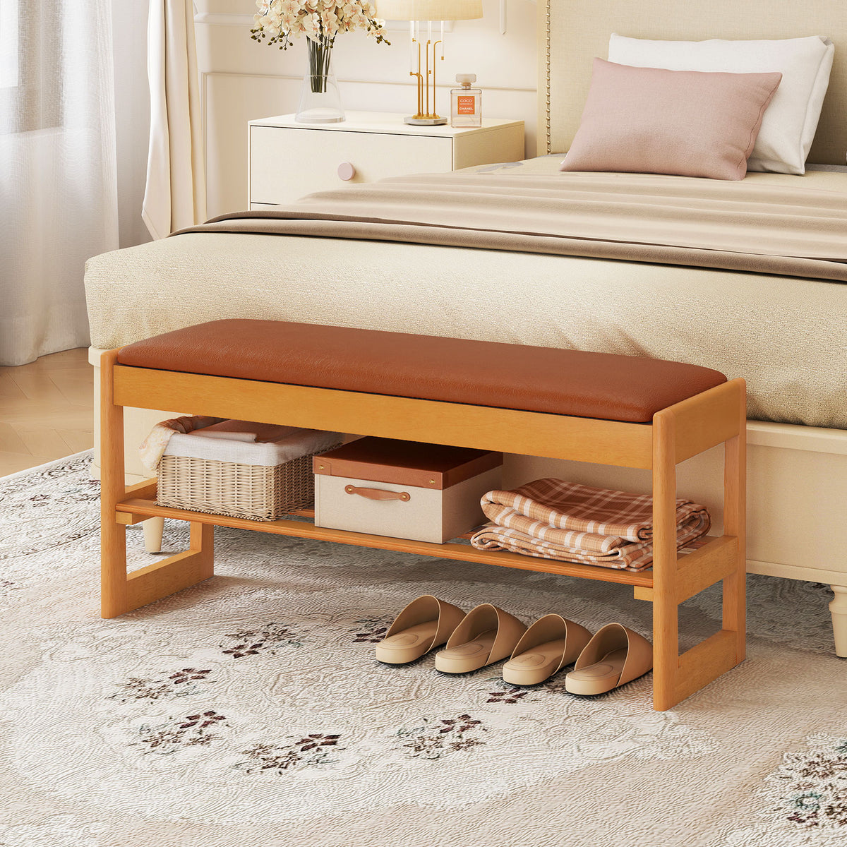 Shoe Rack Bench with Storage - Brown