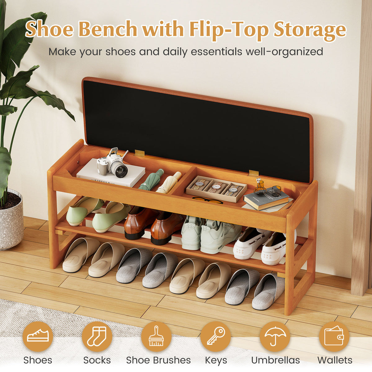 Shoe Rack Bench with Storage - Brown