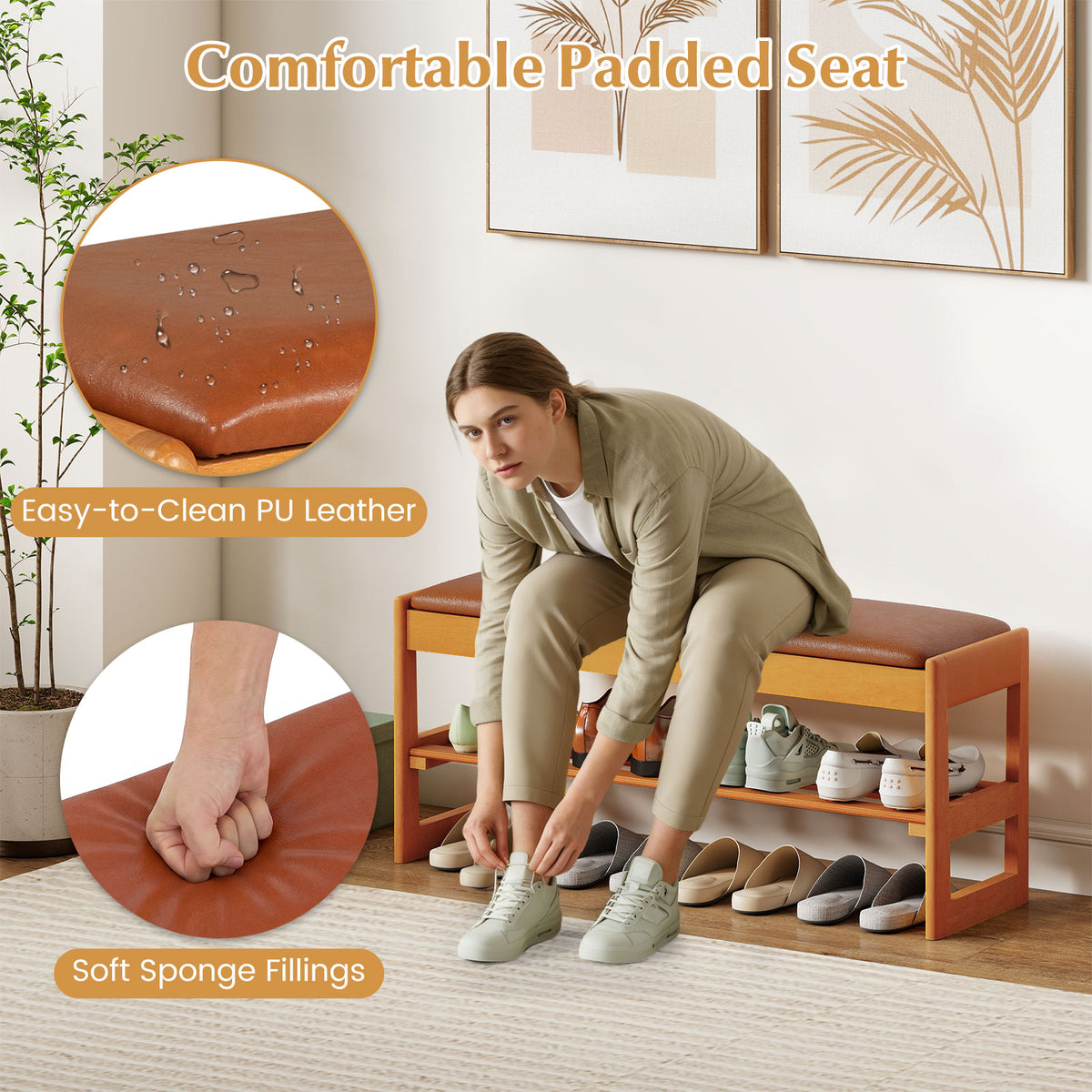 Shoe Rack Bench with Storage - Brown