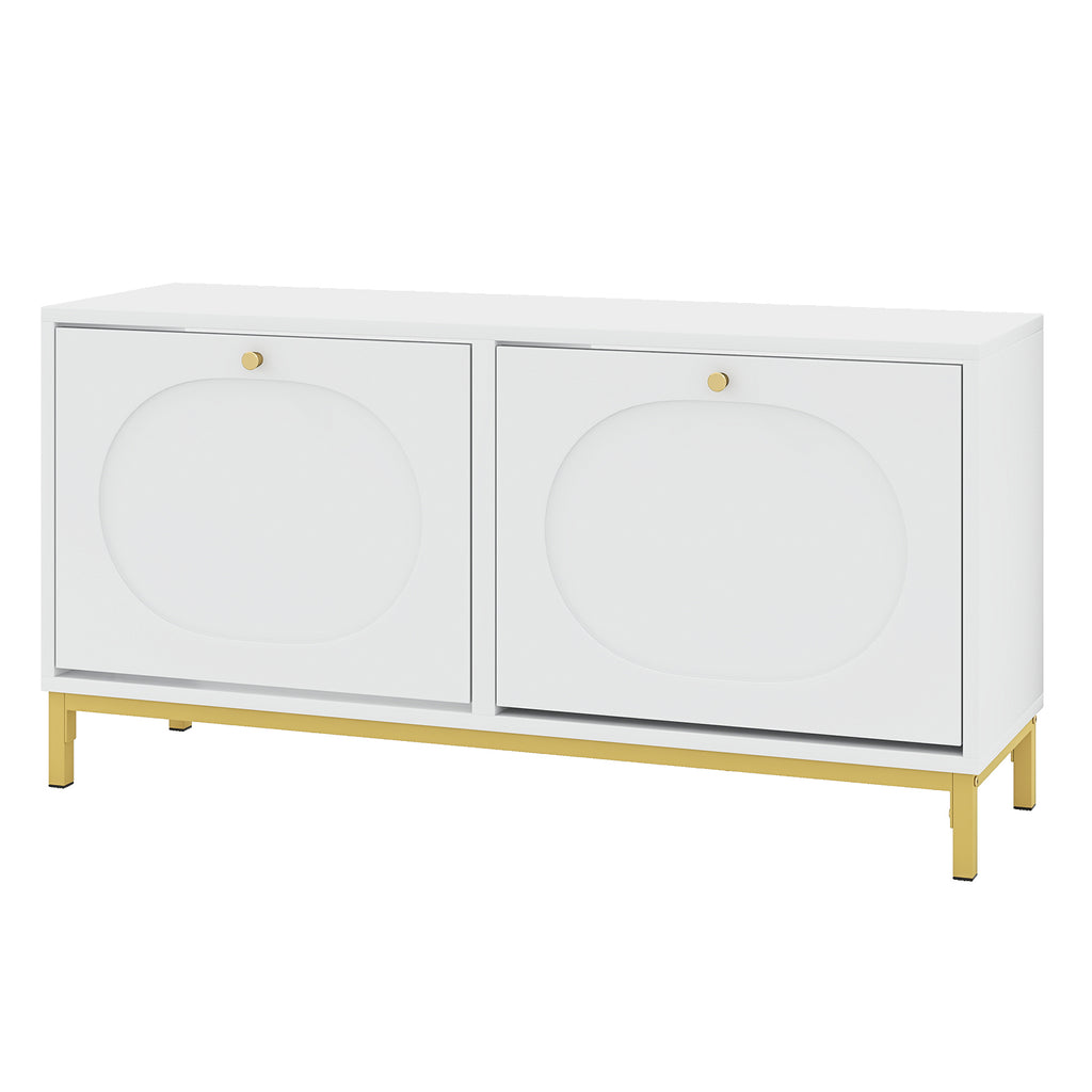 Shoe Storage Bench with 2 Flip Drawers & Adjustable Shelves - White