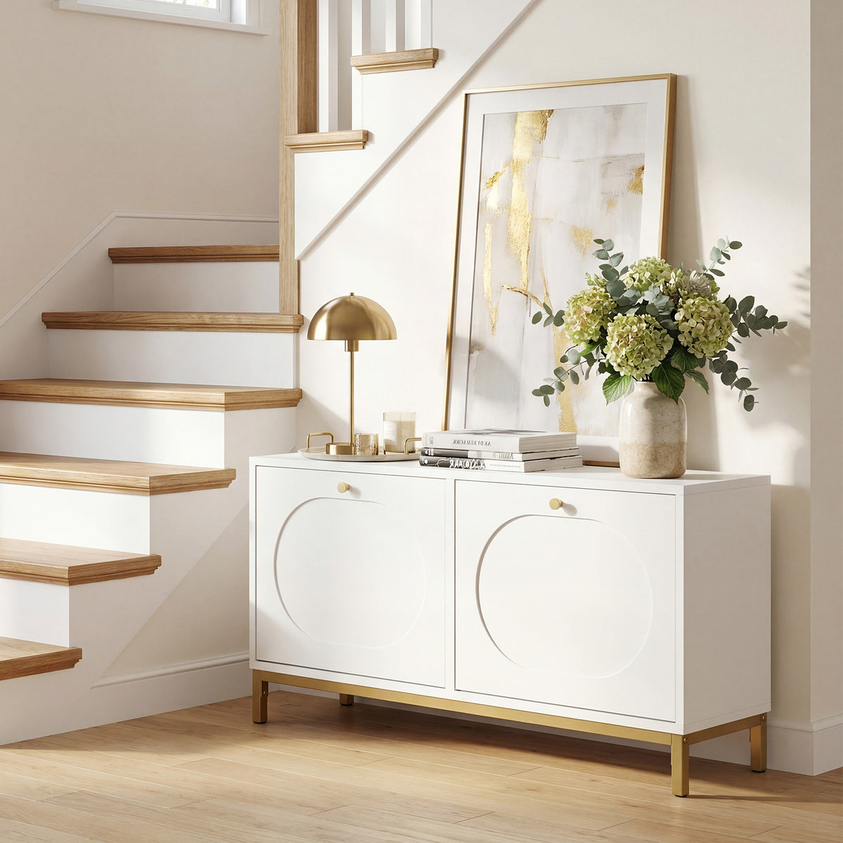 Shoe Storage Bench with 2 Flip Drawers & Adjustable Shelves - White