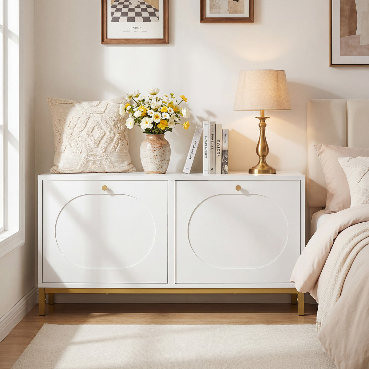 Shoe Storage Bench with 2 Flip Drawers & Adjustable Shelves - White