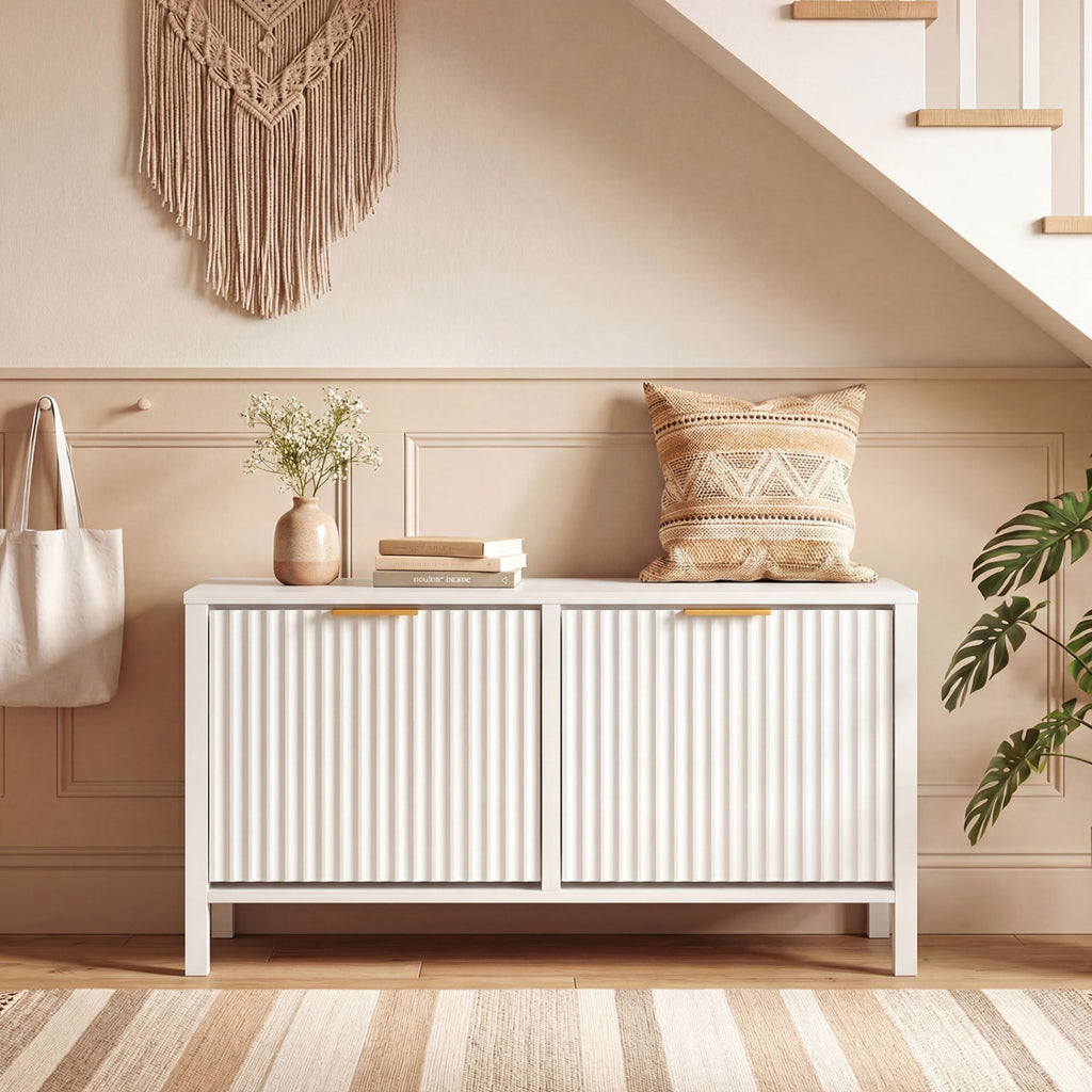 Shoe Storage Bench with 2 Flip Drawers - White