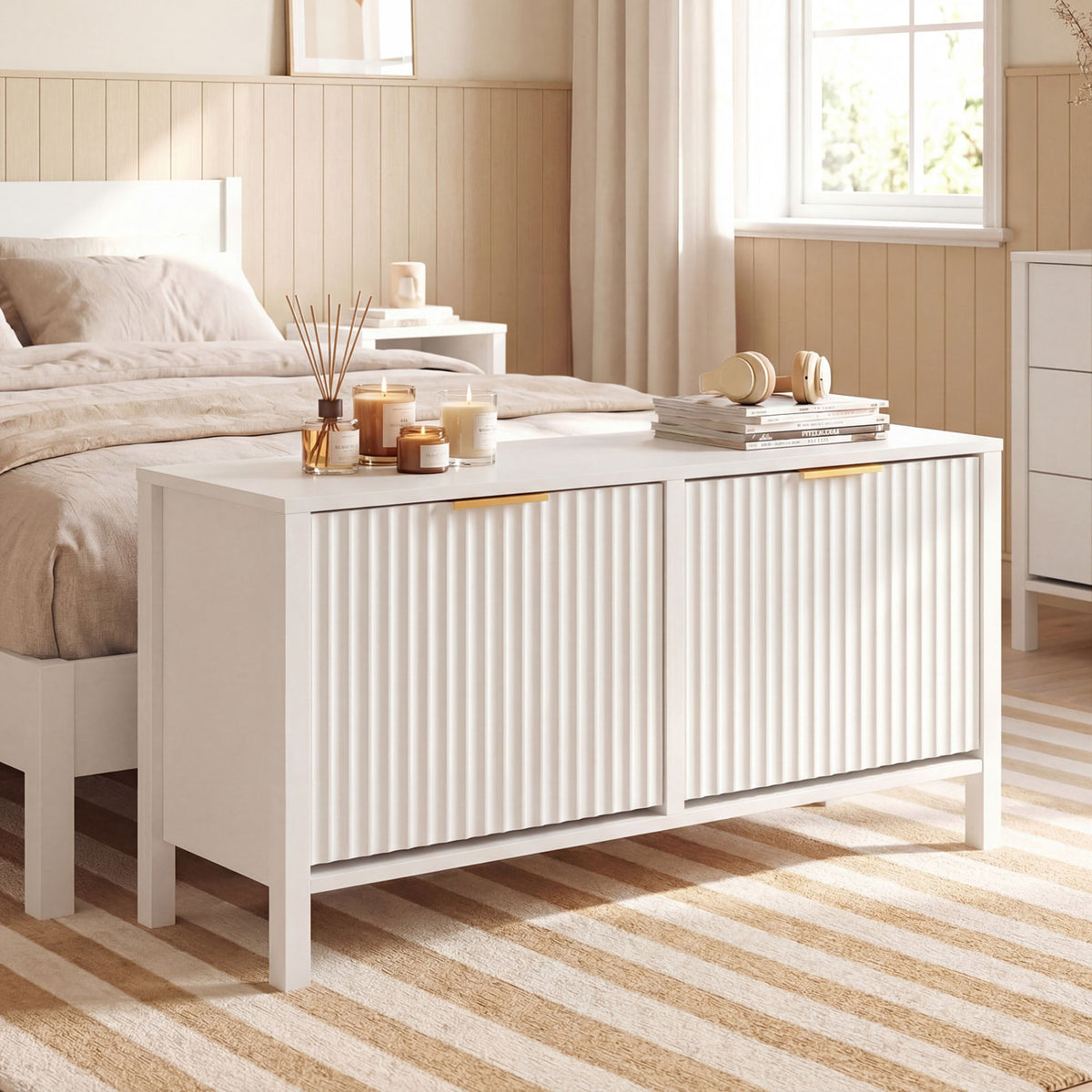 Shoe Storage Bench with 2 Flip Drawers - White