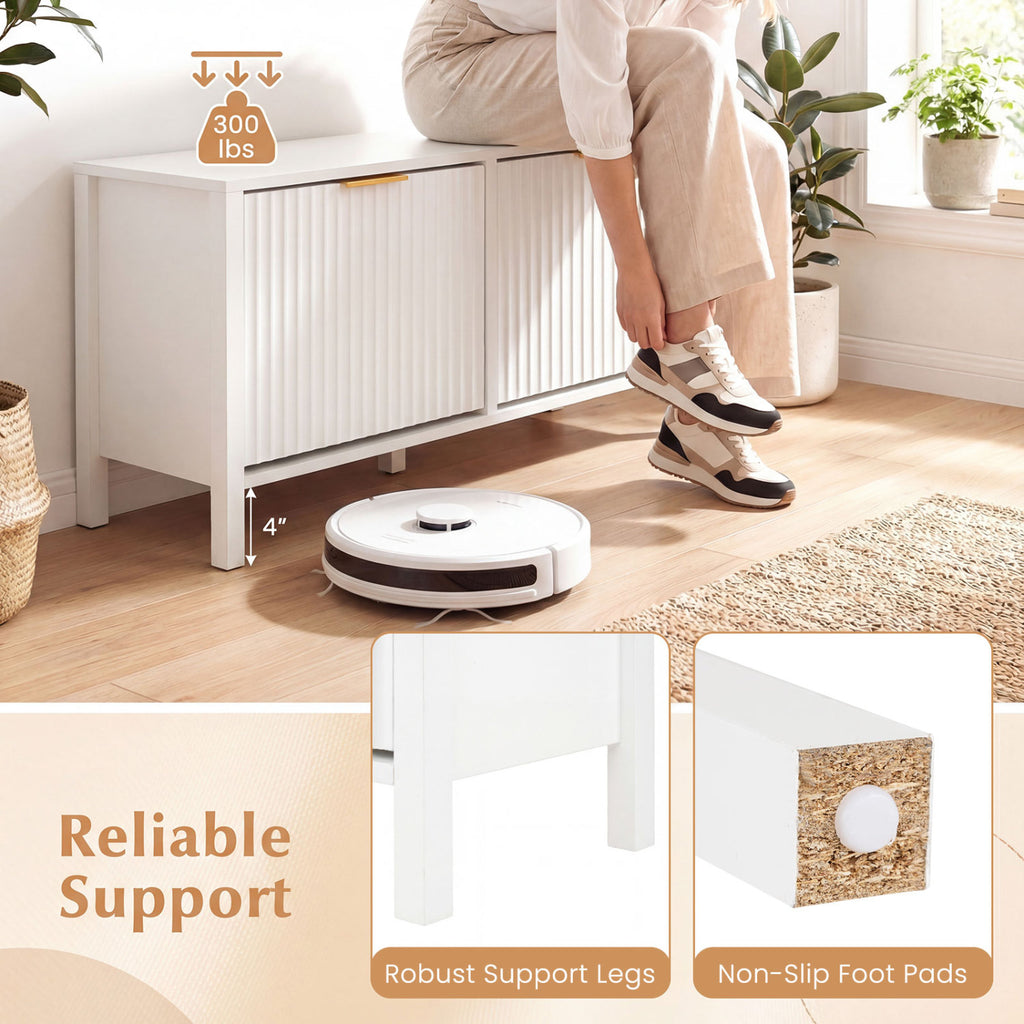 Shoe Storage Bench with 2 Flip Drawers - White
