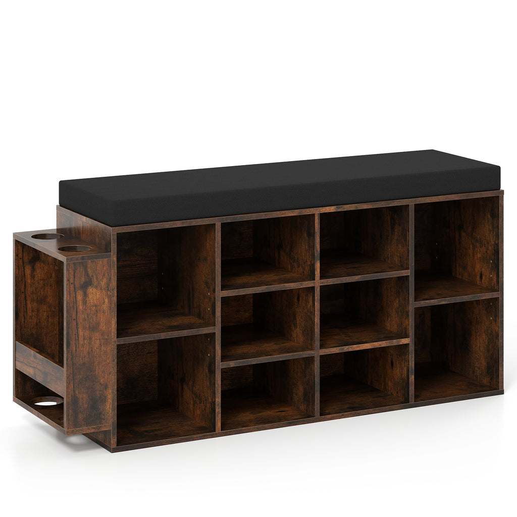 Shoe Storage Bench with Umbrella Stand, 10-Cubby, Rustic Brown