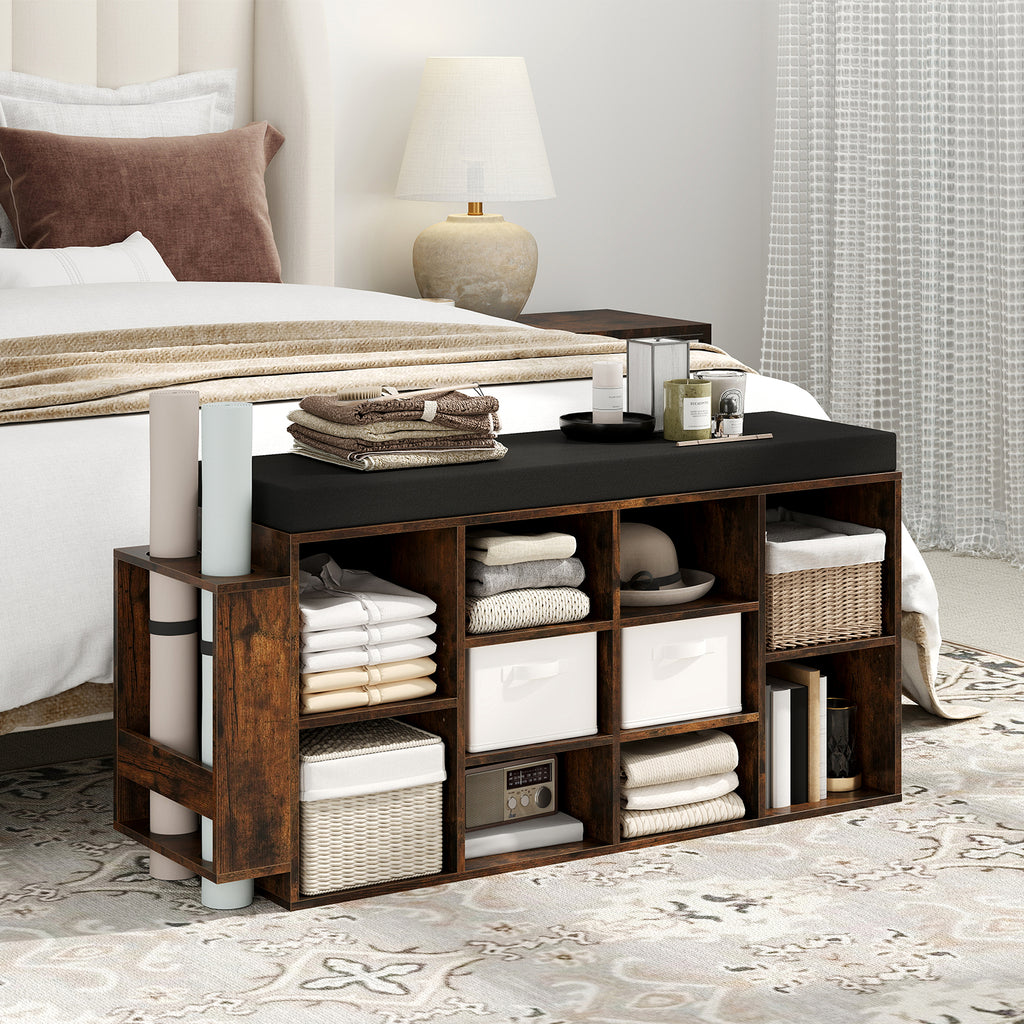 Shoe Storage Bench with Umbrella Stand, 10-Cubby, Rustic Brown