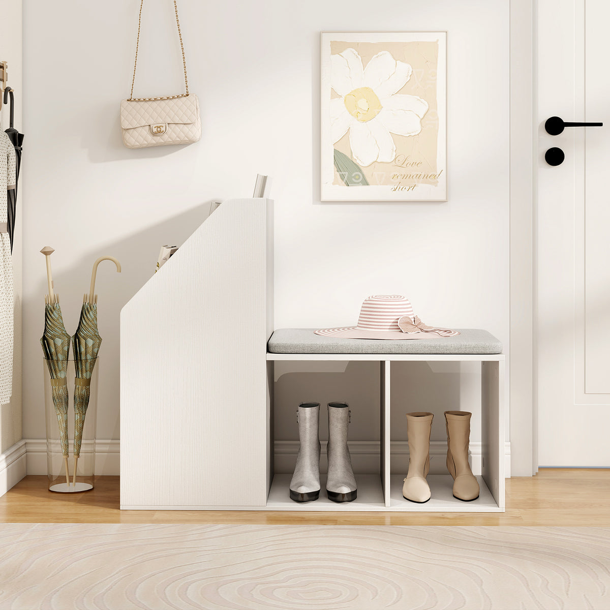 Shoe Storage Bench with Removable Cushion, White