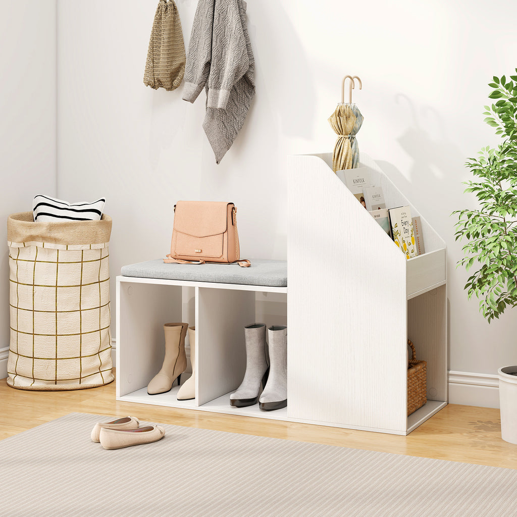 Shoe Storage Bench with Removable Cushion, White
