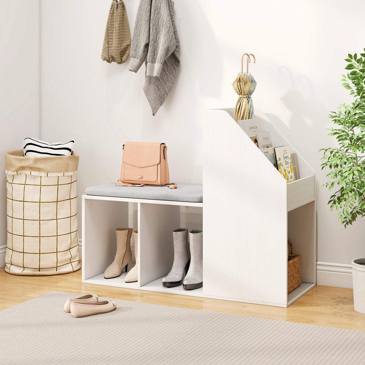 Shoe Storage Bench with Removable Cushion, White