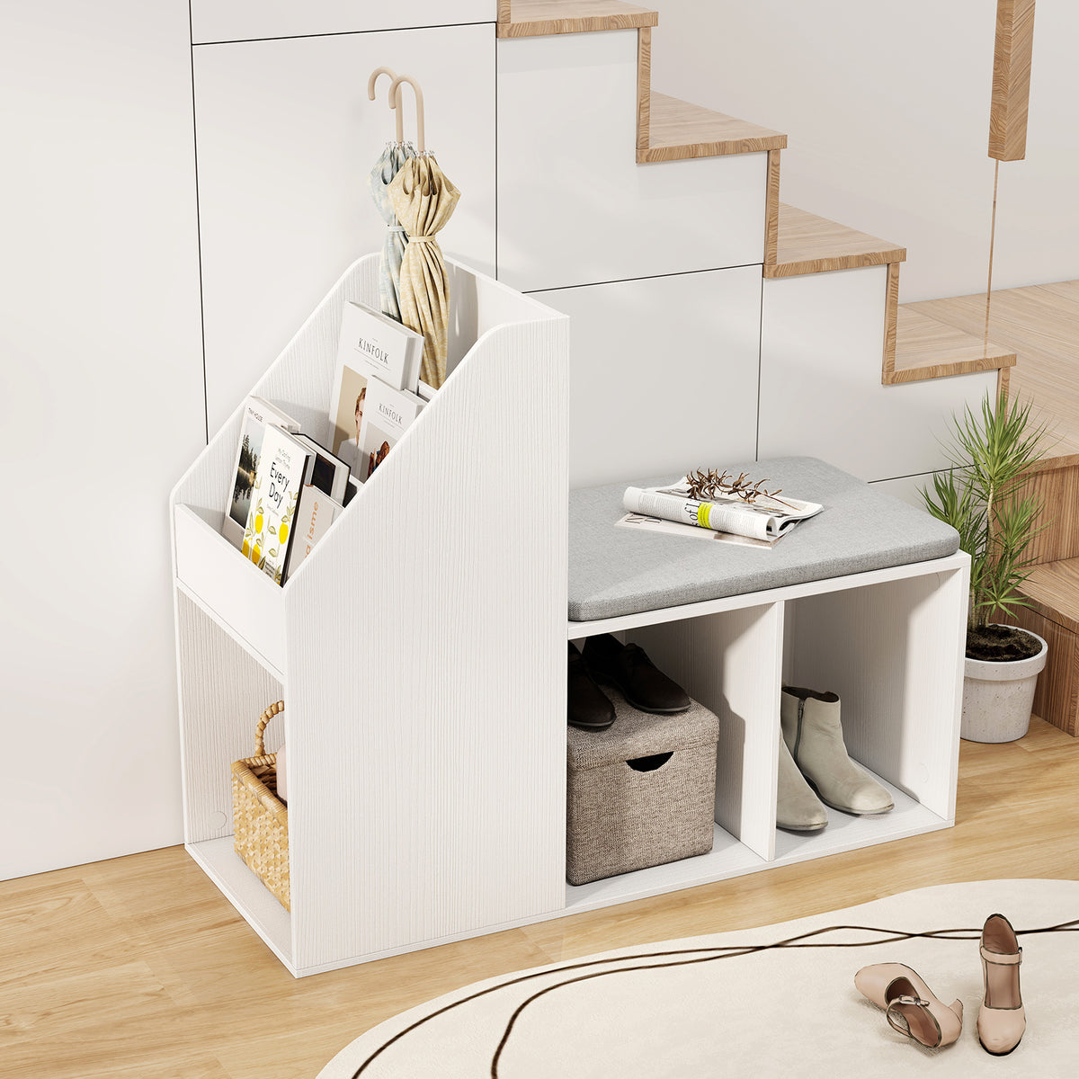 Shoe Storage Bench with Removable Cushion, White