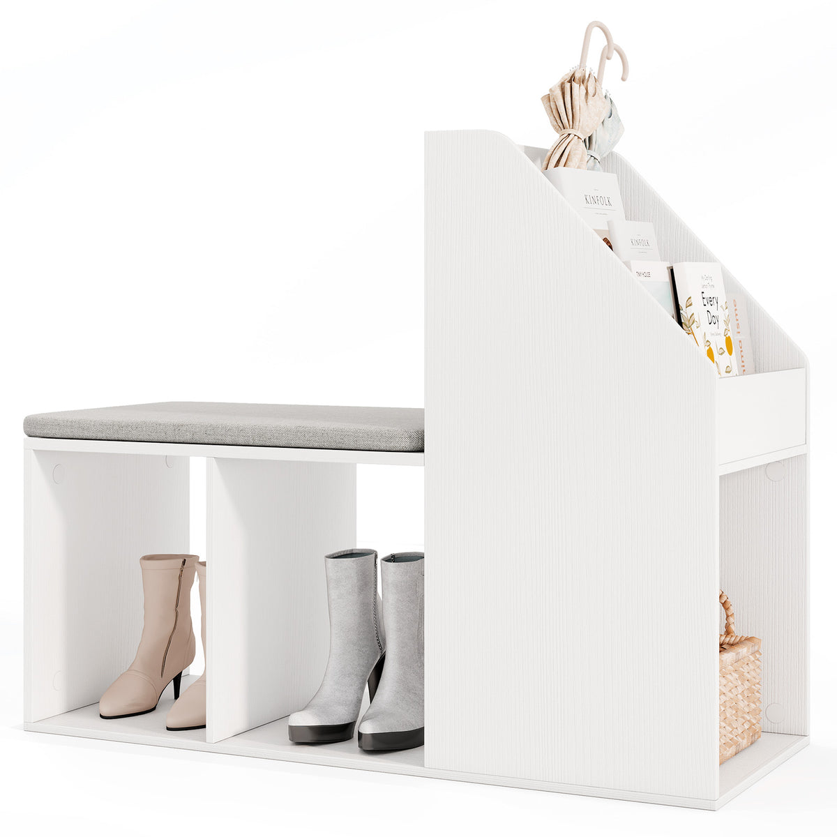 Shoe Storage Bench with Removable Cushion, White
