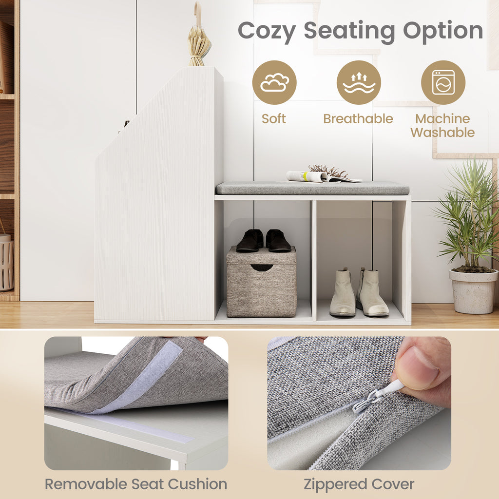 Shoe Storage Bench with Removable Cushion, White