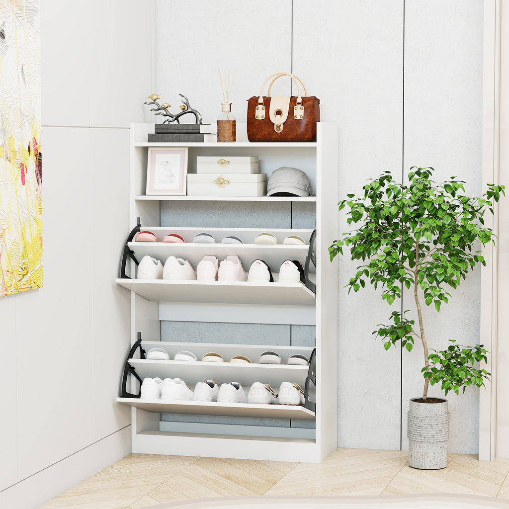 Shoe Storage Cabinet with Flip Drawers - White