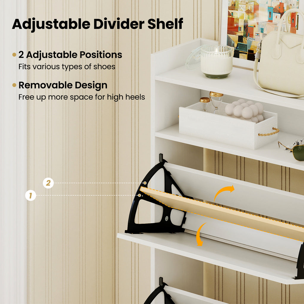 Shoe Storage Cabinet with Flip Drawers - White