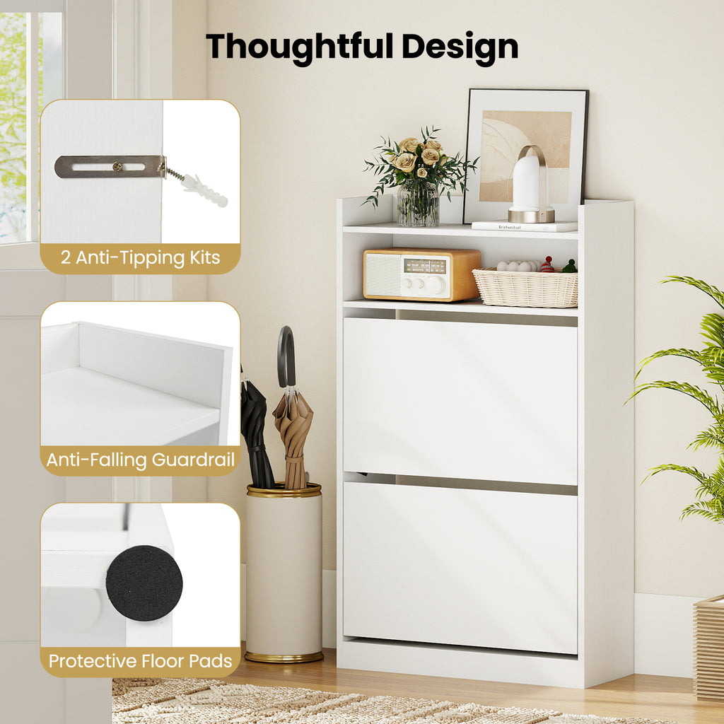 Shoe Storage Cabinet with Flip Drawers - White