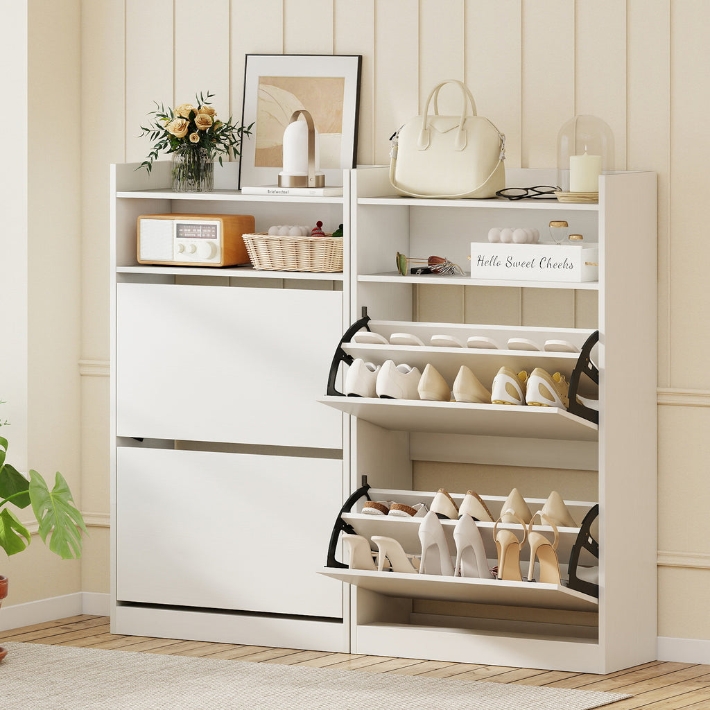 Shoe Storage Cabinet with Flip Drawers - White